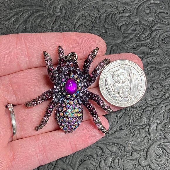 Blingy AB and Purple Rhinestone Tarantula Spider Pendant Ornament Halloween Jewe - Picture 5 of 6